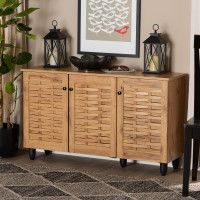 Baxton Studio SC864573 B-Wotan Oak Winda Modern and Contemporary Oak Brown Finished Wood 3-Door Shoe Cabinets